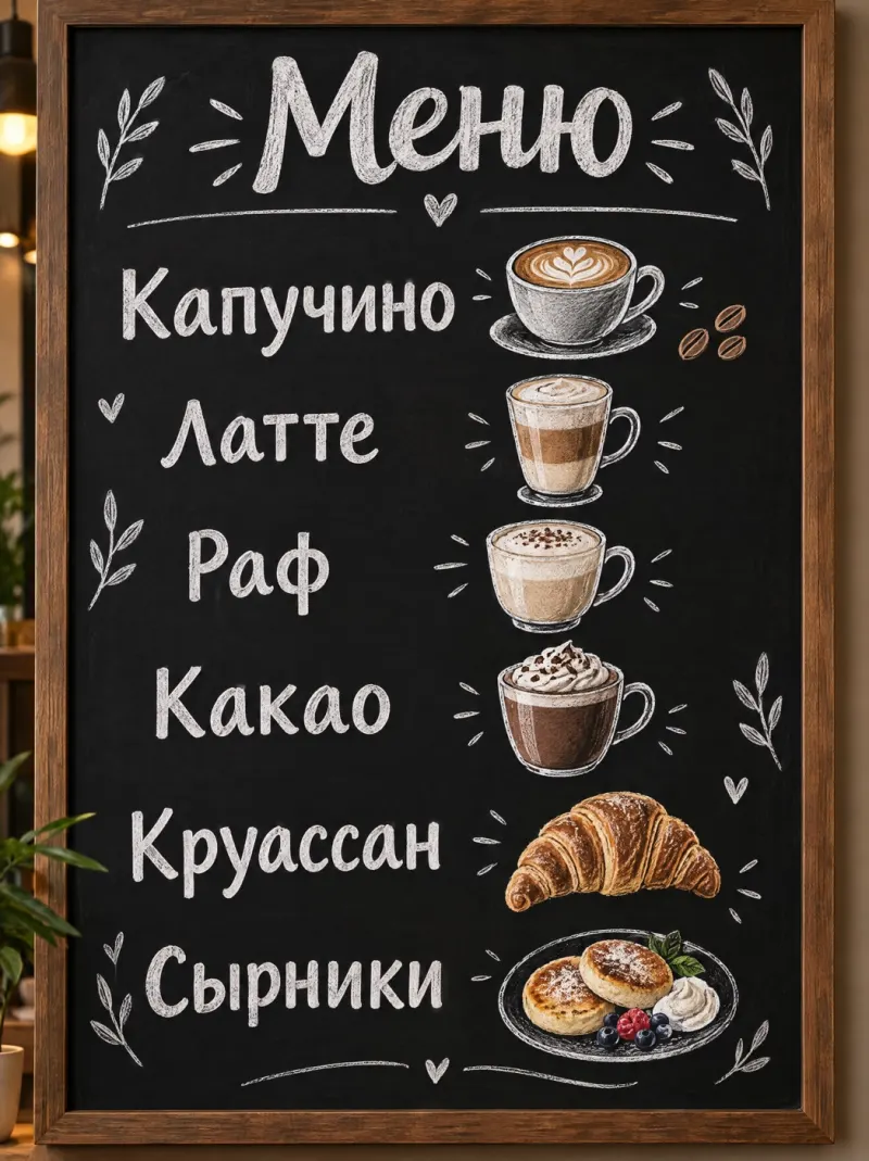 Меню кофейни в стиле меловой доски