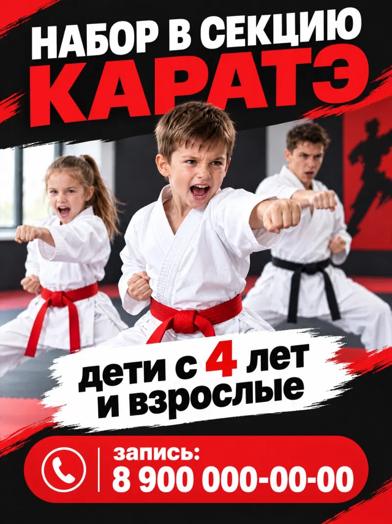 Объявление о наборе в секцию каратэ