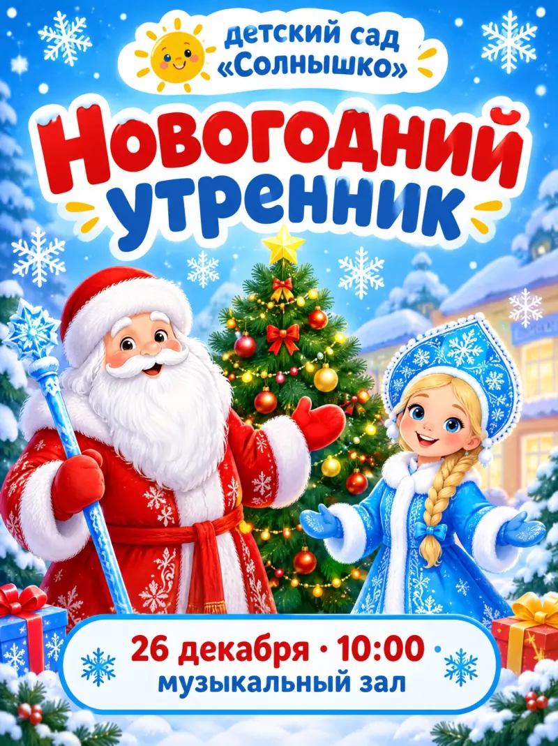 Афиша новогоднего утренника в детском саду