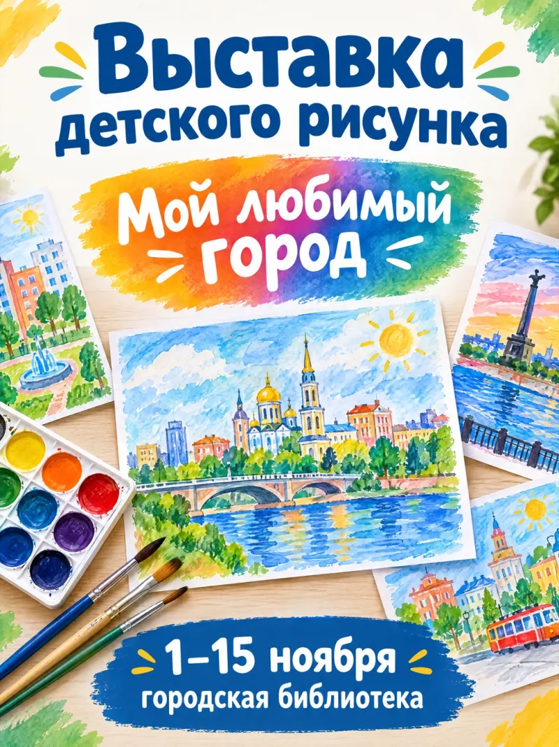 Афиша выставки детского рисунка в библиотеке